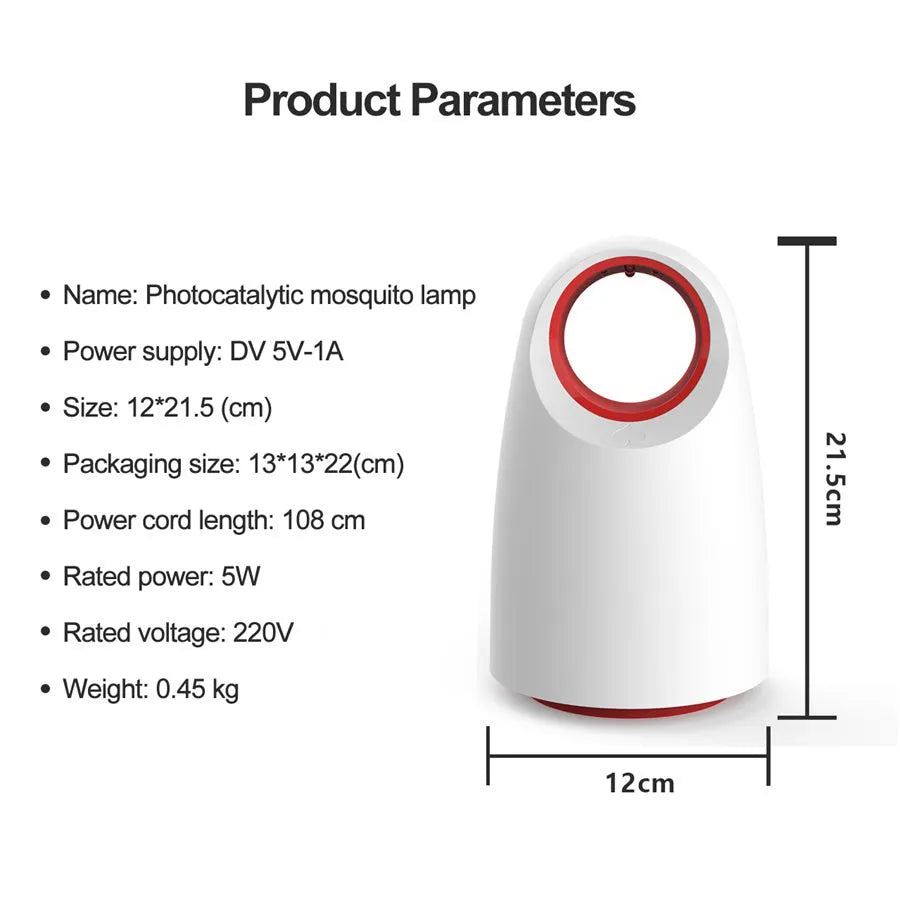 Black or white ABS plastic silent mosquito killer with USB cable measuring 12x12x21.5cm