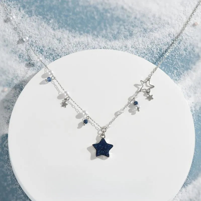 XINGX clavicle chain female new blue alloy necklace with flower and star pendant