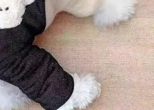 Pet Poodle beige cotton-padded four-leg dog coat with fleece lining on a small poodle