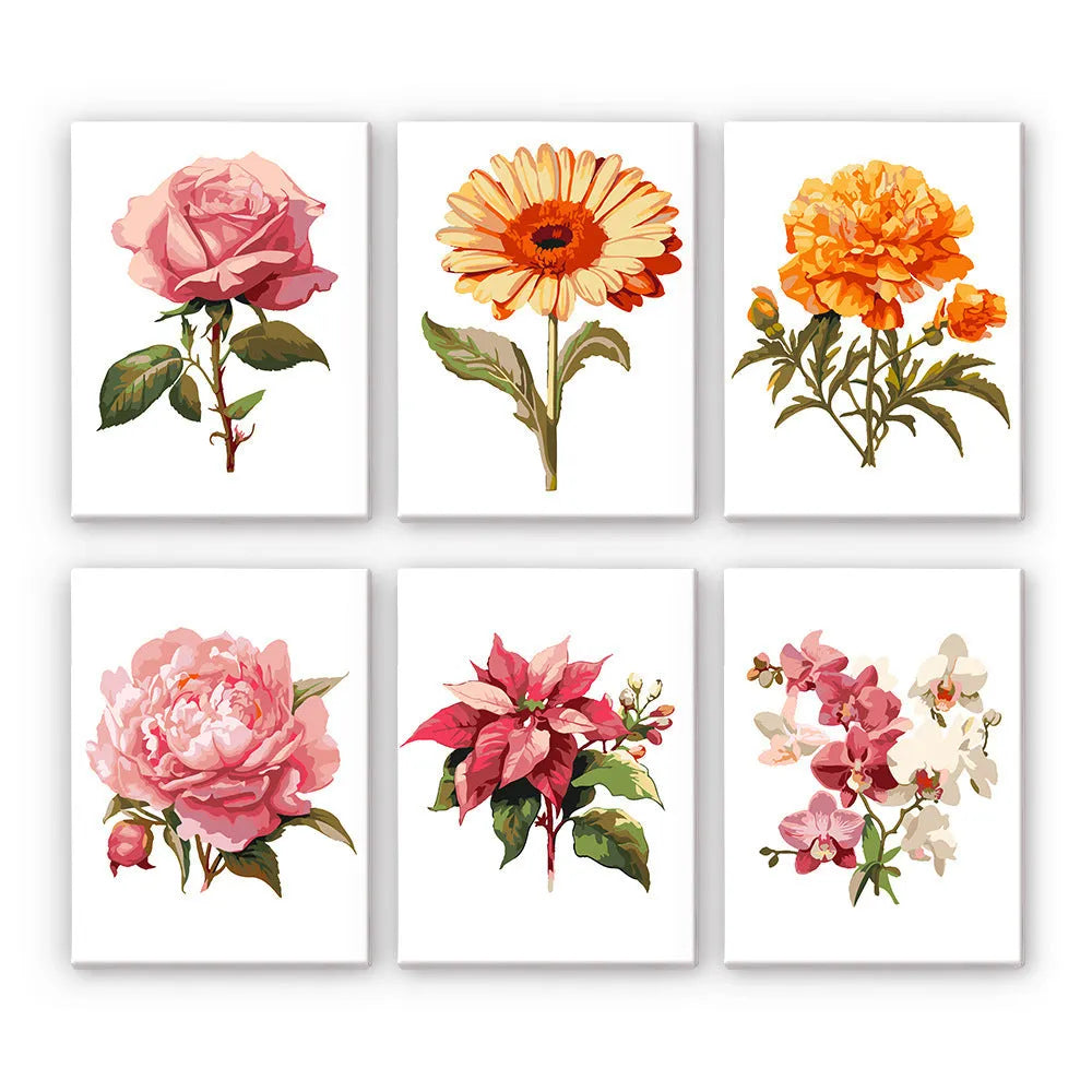 Small digital oil painting DIY mini kit with 15x15CM 6-piece and 9-piece sets and solid wood frame option