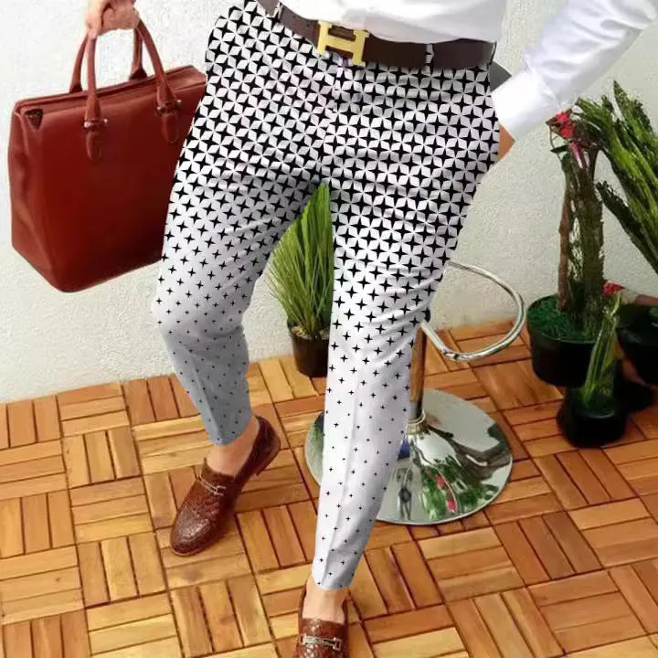 Men's slim-fit plaid casual trousers in colour RKKZ49 with straight cut design and micro-elastic waist