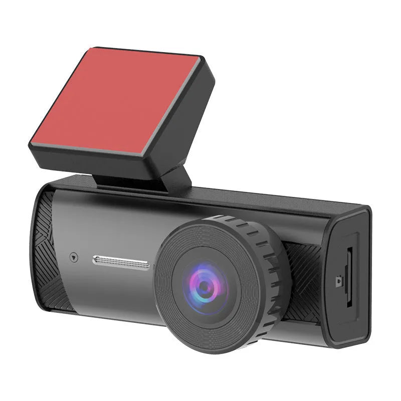 Black Wi-Fi dashcam with wide-angle lens for car installation and mobile playback