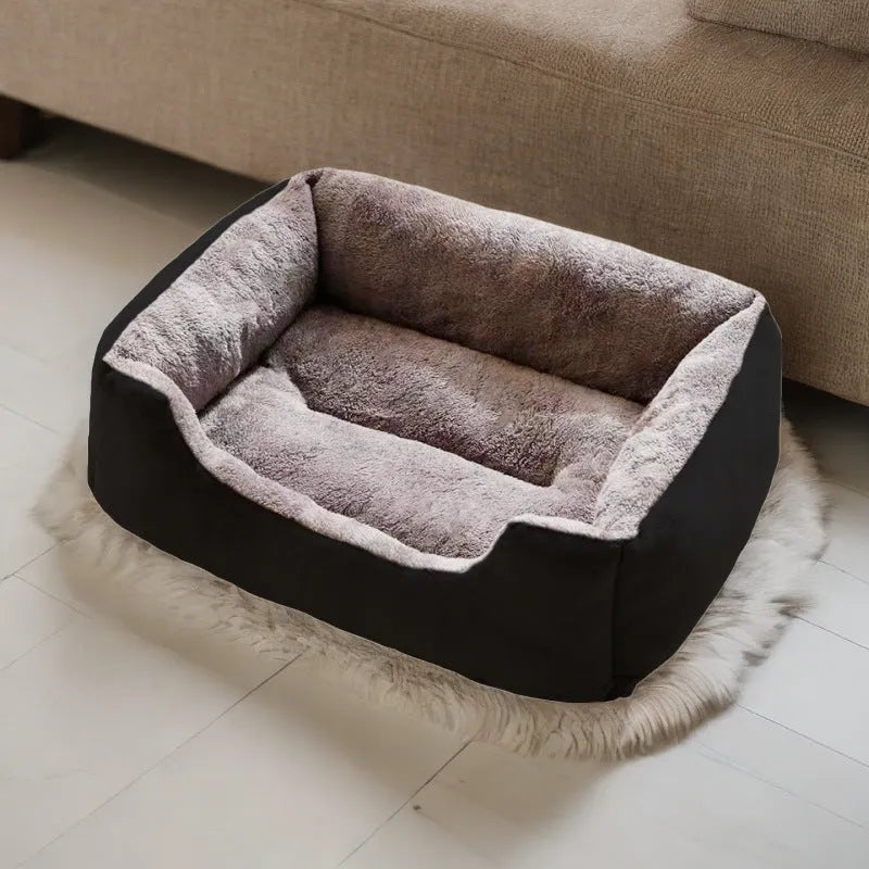 Soft plush pet bed cushion for cats and dogs shown in available colours.
