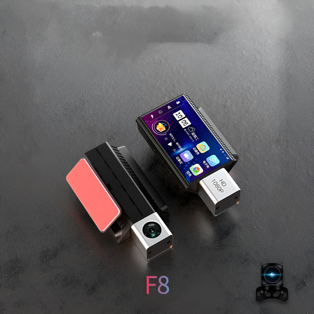 Black 4G front and rear car dash cam tachograph with wide angle lens and touch screen