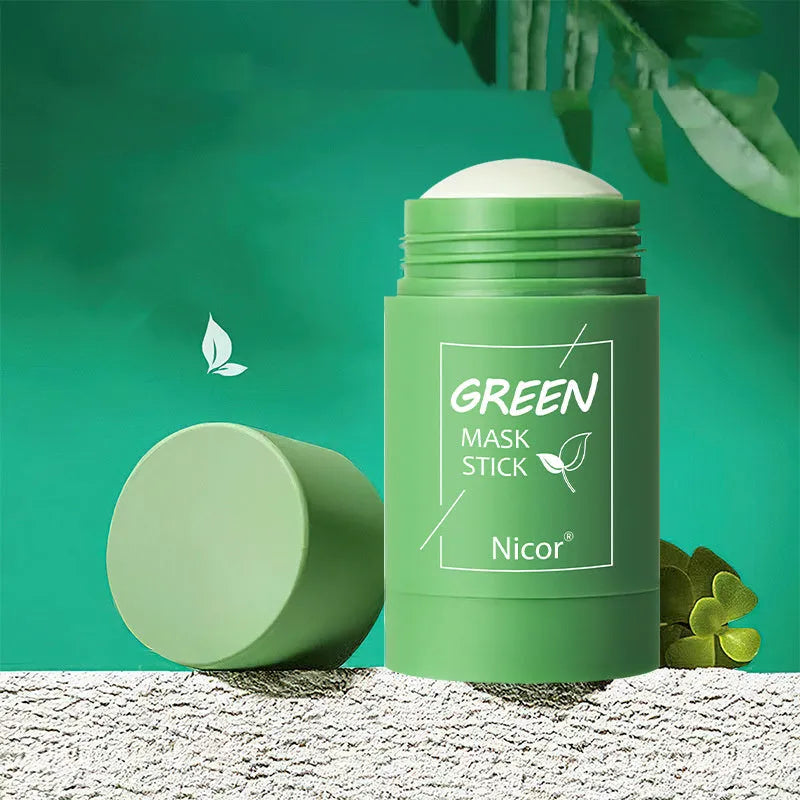 Green tea and eggplant solid clay stick face mask for oil control and anti-acne skincare