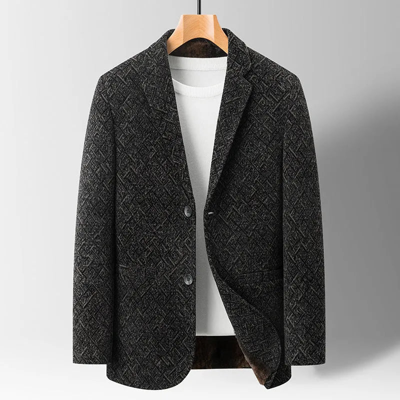 Men's chenille casual suit jacket in slim fit dark blue with size stick pocket