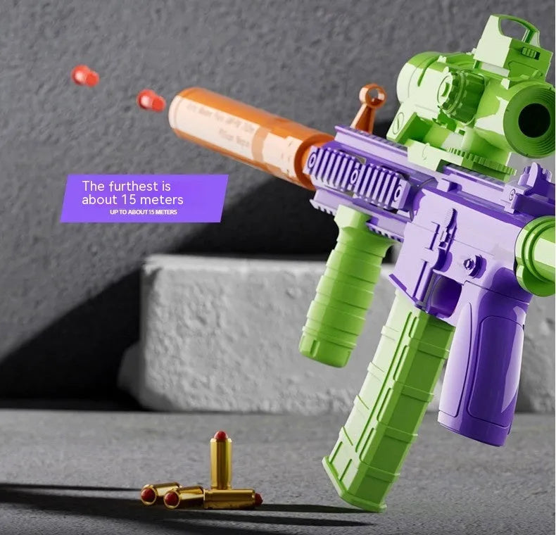 Plastic M416 radish gun soft bullet toy with throwing shell mechanism and orange warheads