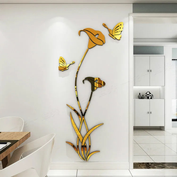 Lily shape 3D acrylic wall sticker in pink, shown in large size with right orientation