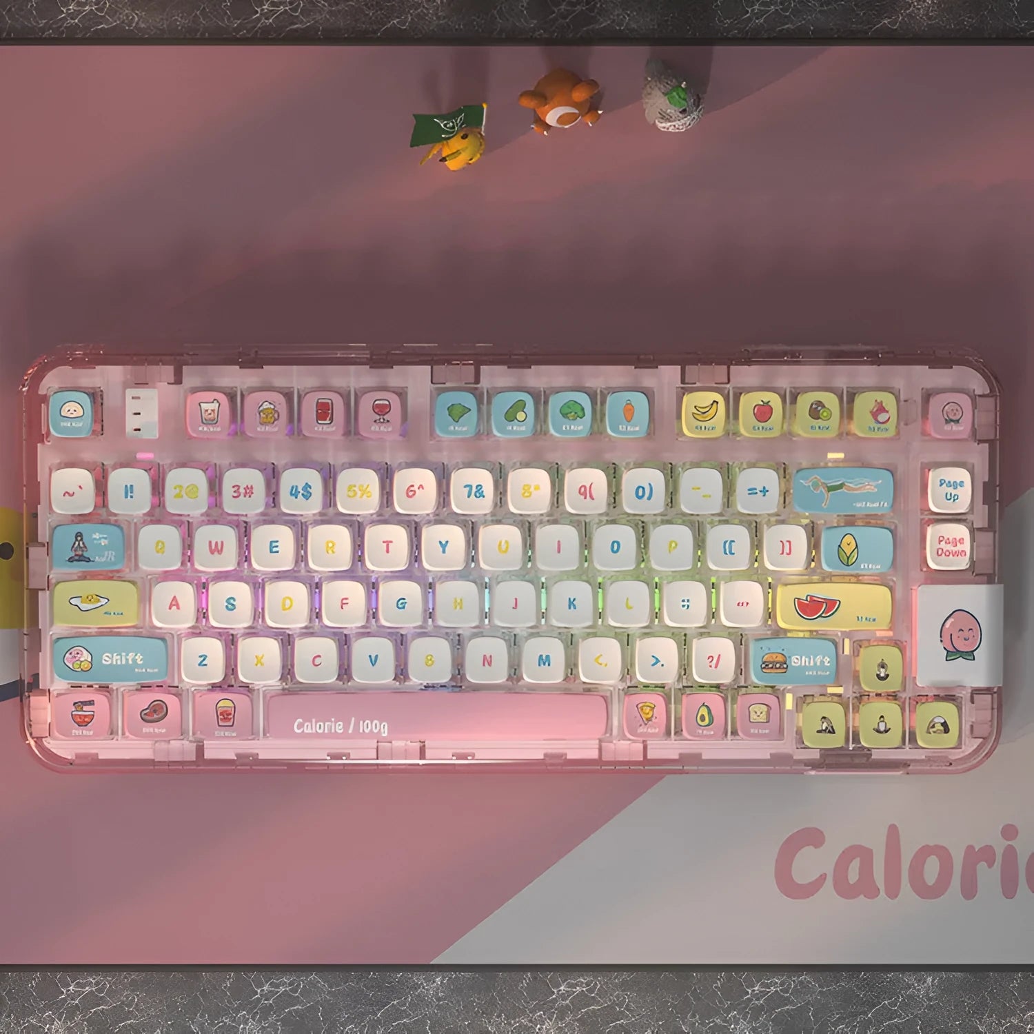 PIIFOX PF-06 transparent resin keycap set with thermal sublimation legends, Calories colour, 117 keys
