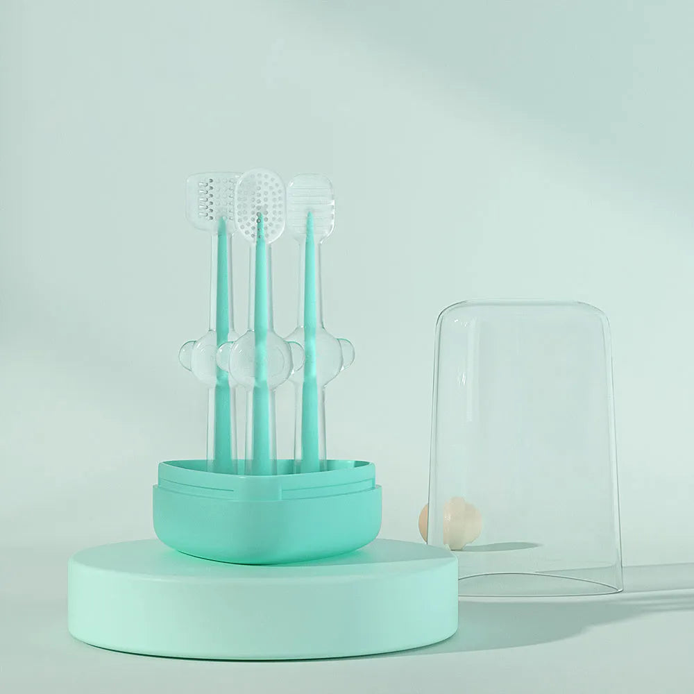 Blue silicone finger pet toothbrush for cleaning dog and cat teeth