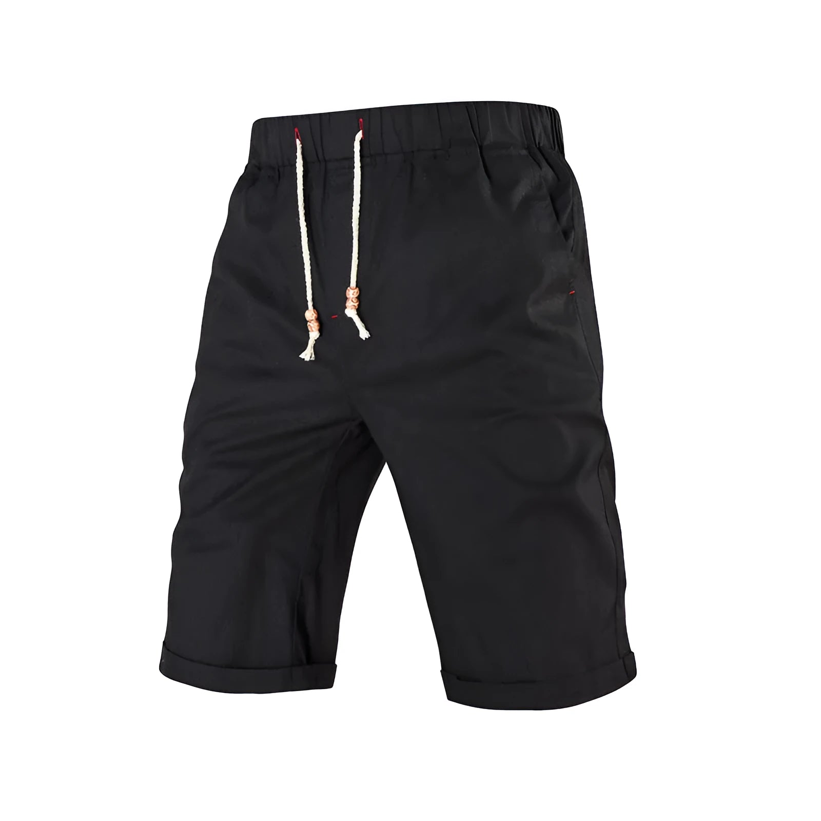 Men's solid colour cotton blend summer shorts with drawstring waist and zipper pocket.