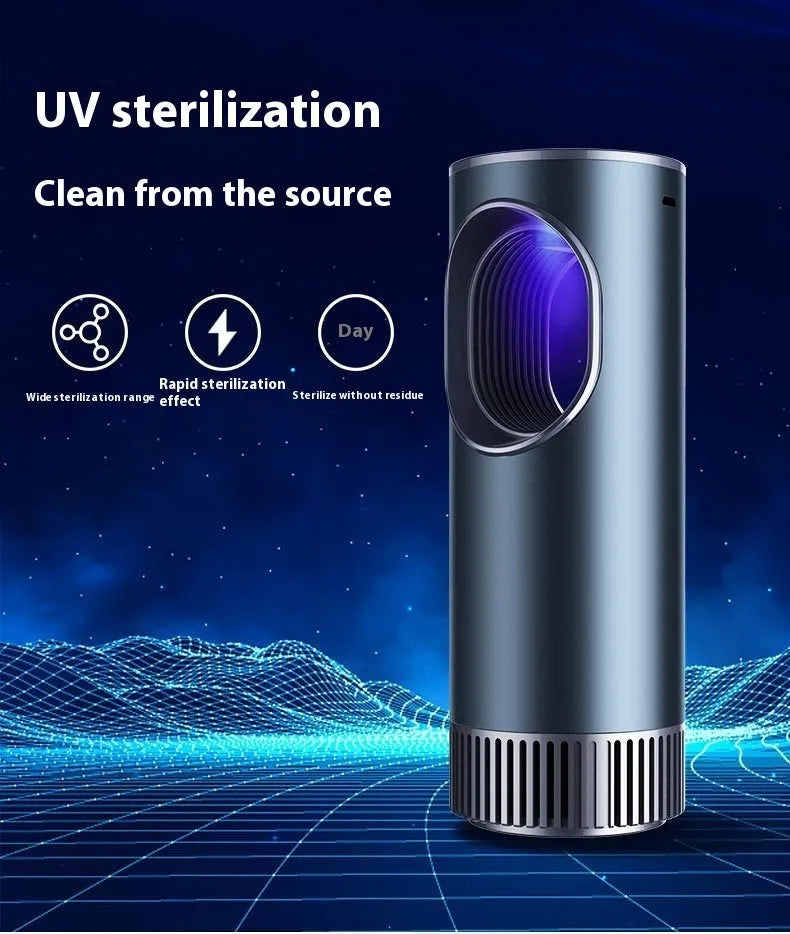 Black circular car air purifier with USB power cable for vehicle cabin air purification