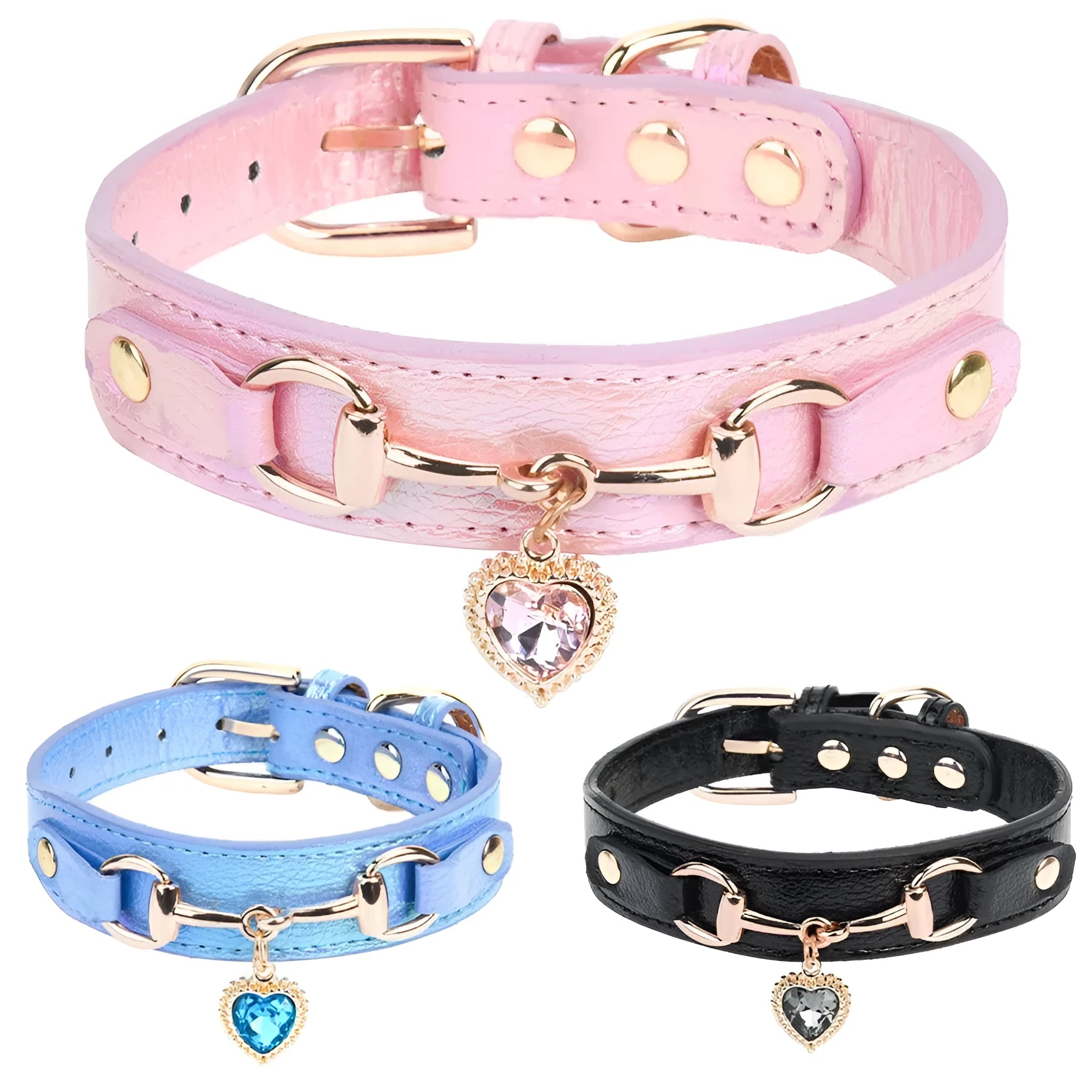 Pink microfiber and PU leather rhinestone dog collar for small dogs with sparkle stones