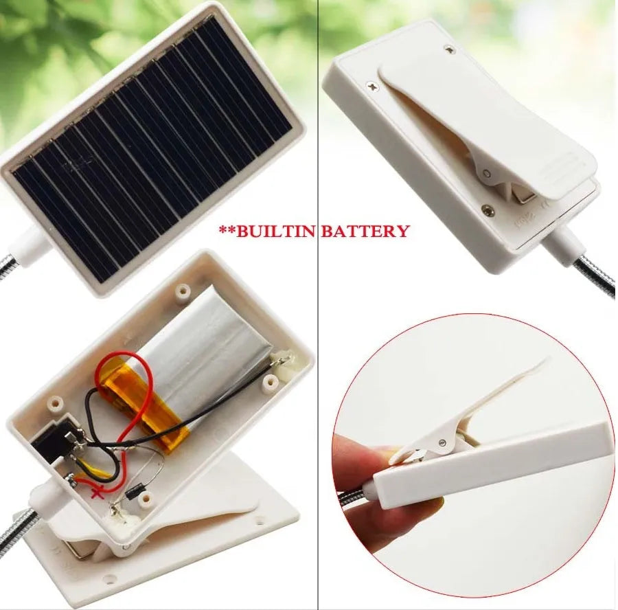 White solar-powered garden lamp with plastic shade and a single LED light, showing a solar panel on top.