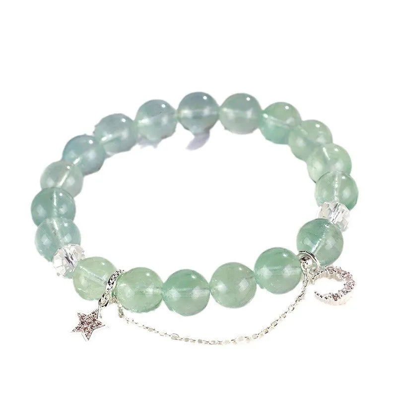 Green fluorite star moon princess bracelet with white crystal accents and electroplated finish