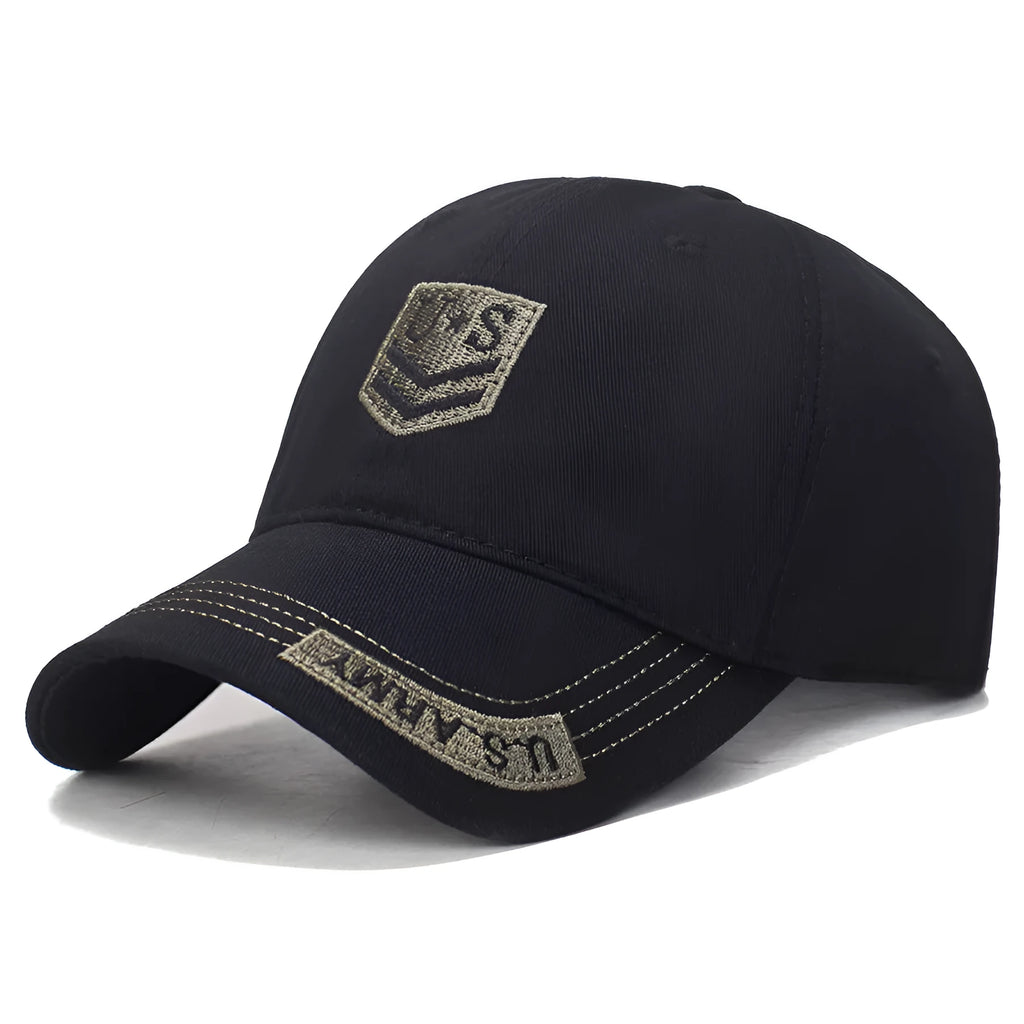 Embroidered cotton baseball cap in black with plain weave finish