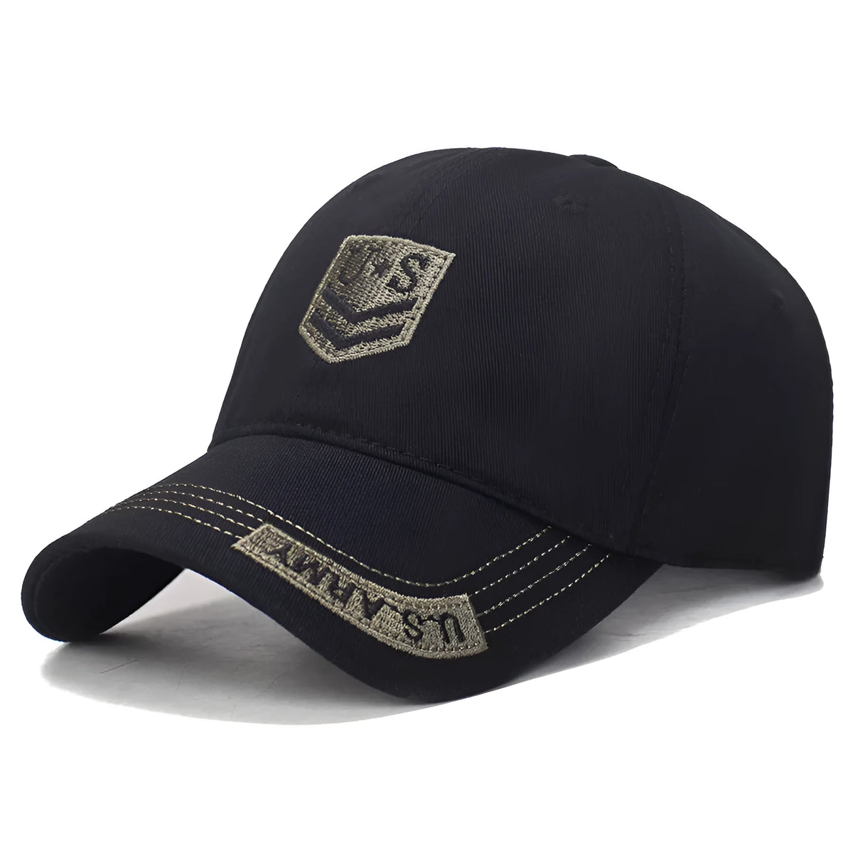 Embroidered cotton baseball cap in black with plain weave finish