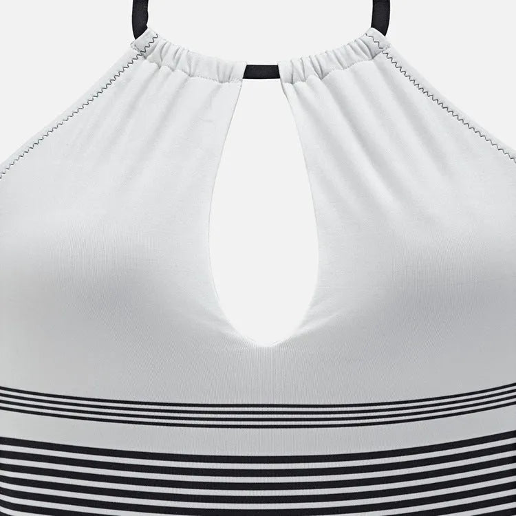 Black striped one-piece swimsuit for women, nylon, sizes S M L, adult female swimwear