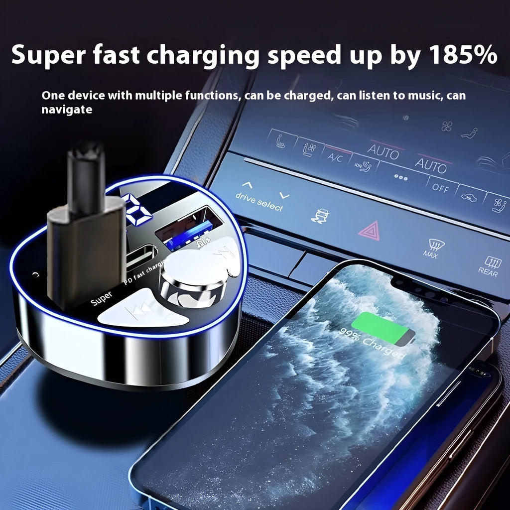 Car Bluetooth receiver charger with three-port heart-shaped design, alloy ring and ABS, 10 x 4cm
