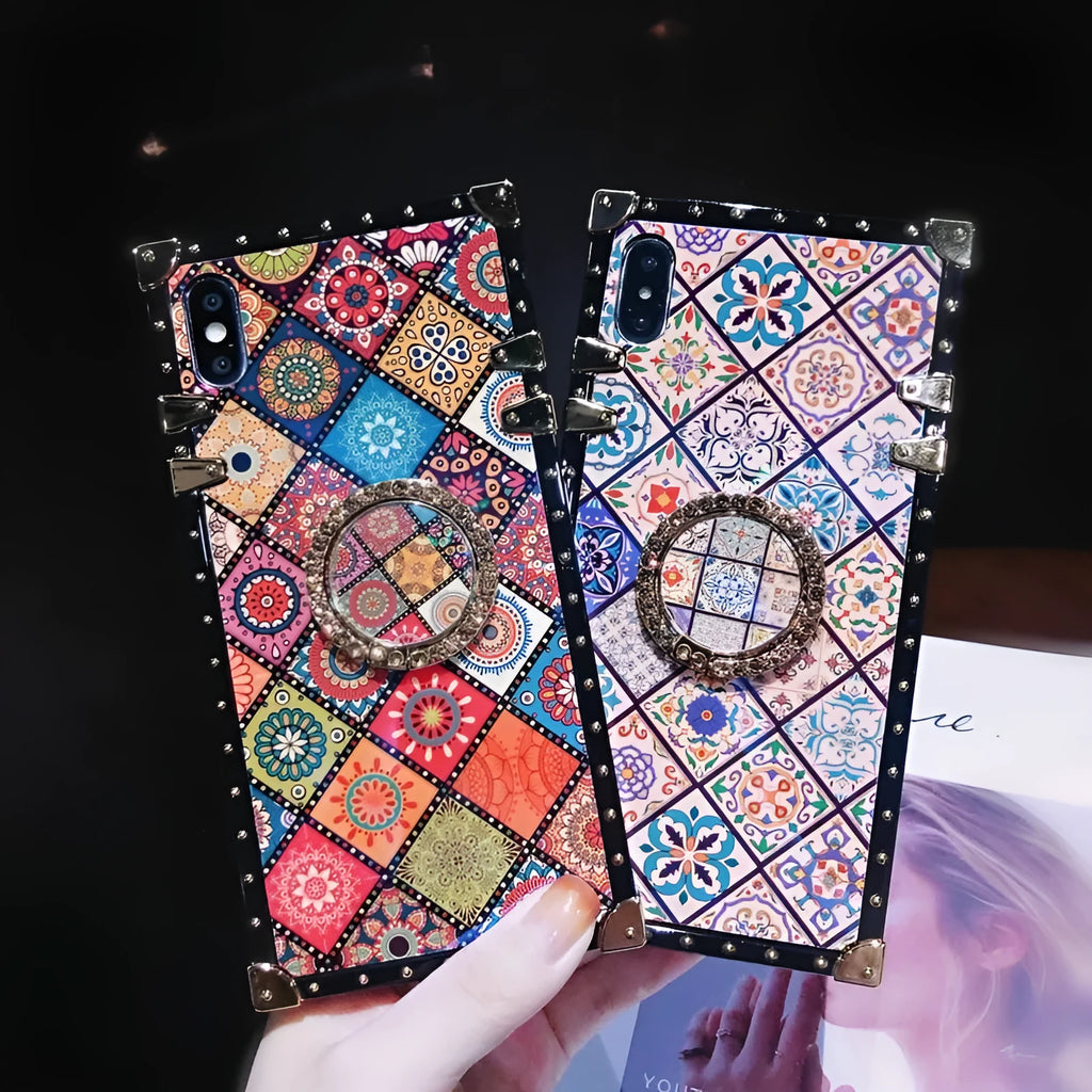 Samsung S8 silicone phone case with Bohemian style blue light mirror frame design