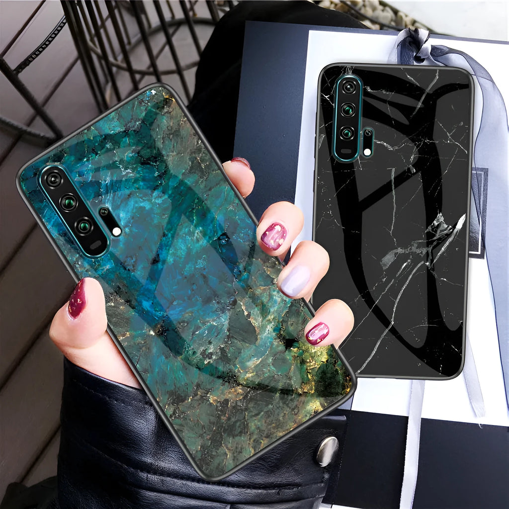 Honor 20 Pro marble silicone phone case in red colour showing front and back.