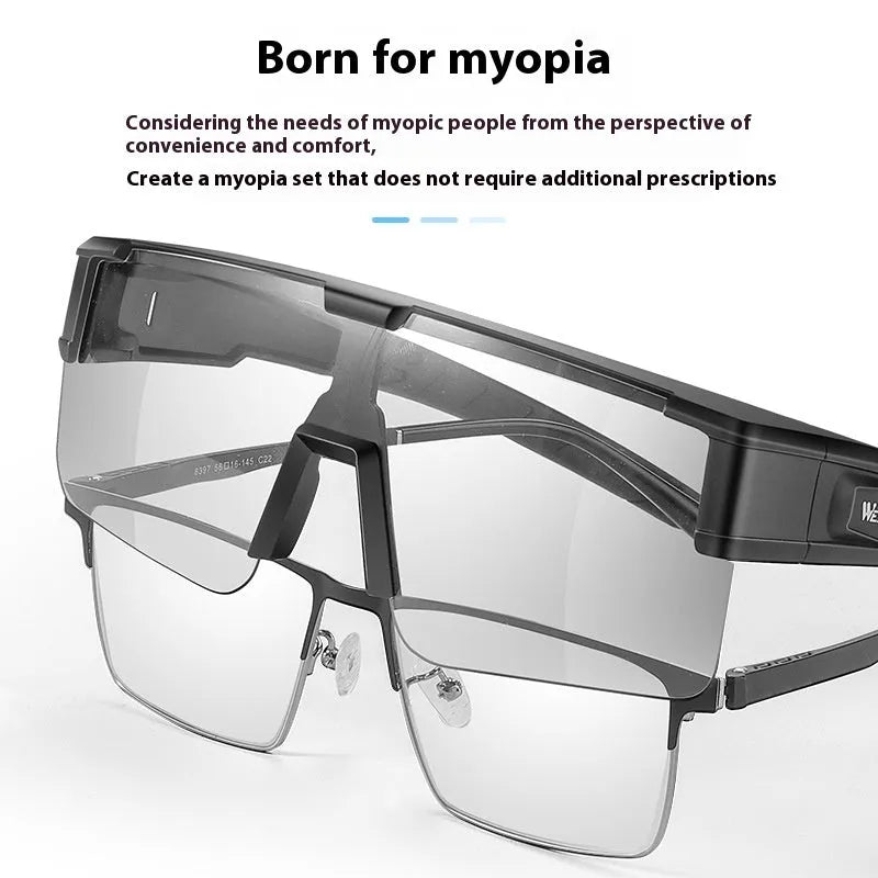 Bicycle colour changing glasses with large frame and semi-rimless design in black and gray