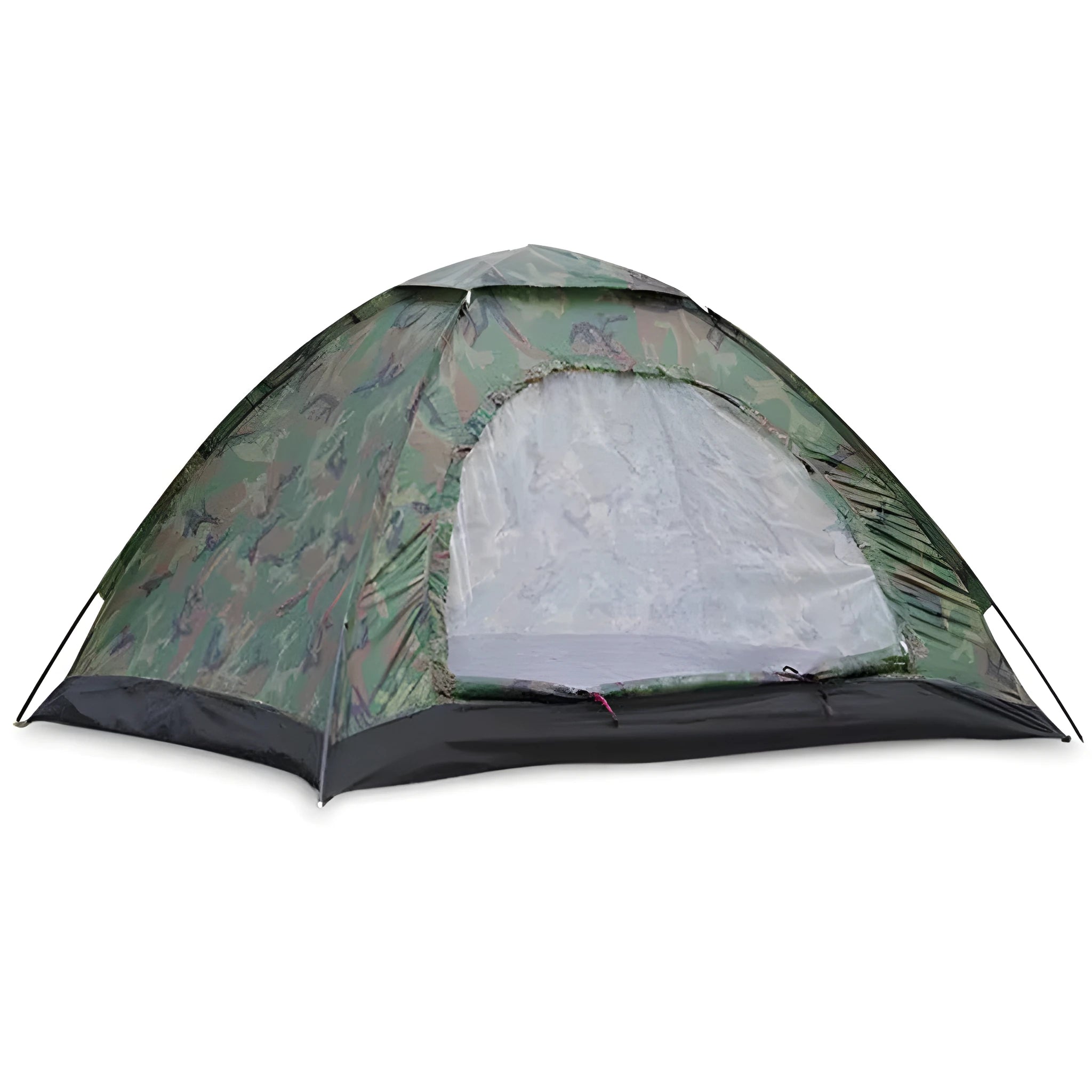 Outdoor double single layer camouflage tent with fibreglass poles and Oxford cloth flysheet, suitable for 2-4 people camping