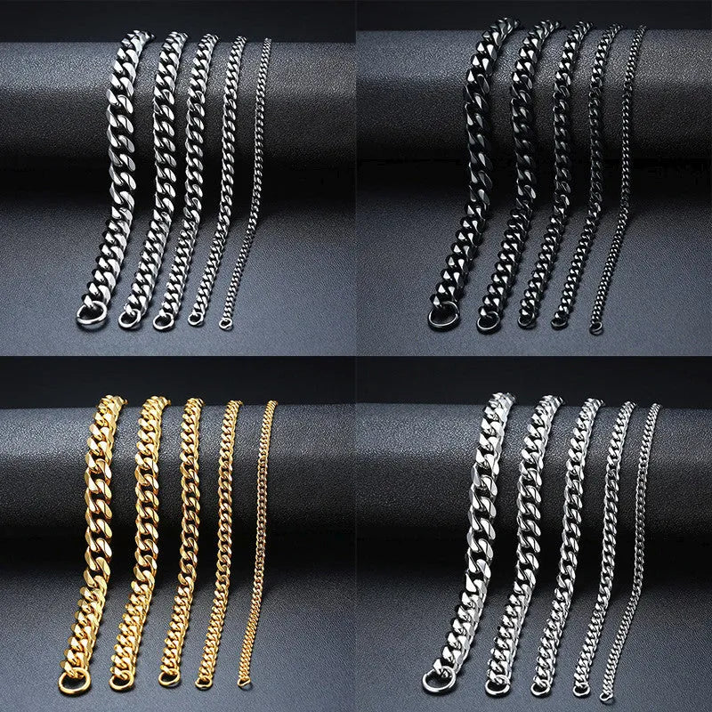 Men's golden Cuban chain necklace metal electroplated geometric design 22cm length silver colour