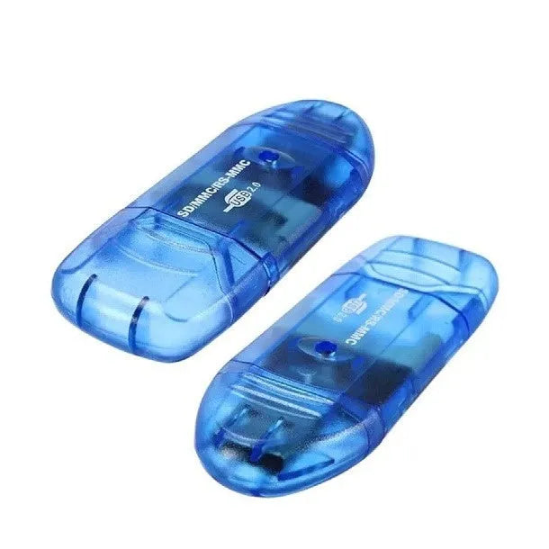 Transparent plastic USB card reader with optional LED light showing SD card slots