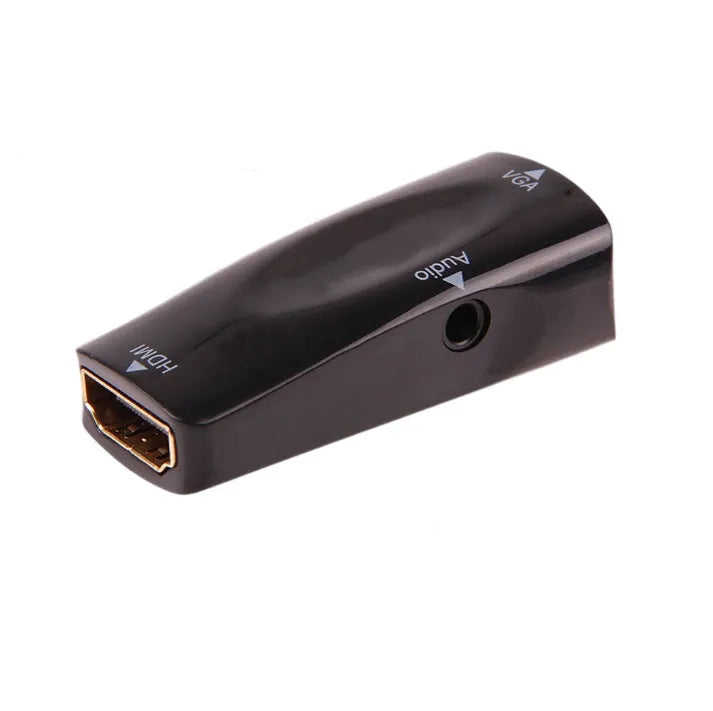 Black and white HDMI to VGA adapter converter measuring 48mm for connecting laptops to monitors