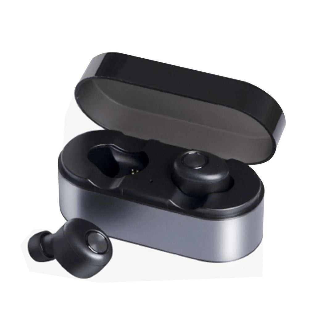 Black wireless Bluetooth headset for hands-free calls with professional design