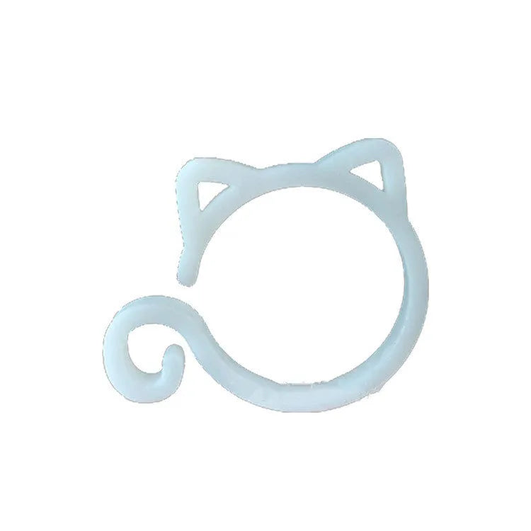 Colourful cat-shaped plastic plant clip for garden use on a white background.