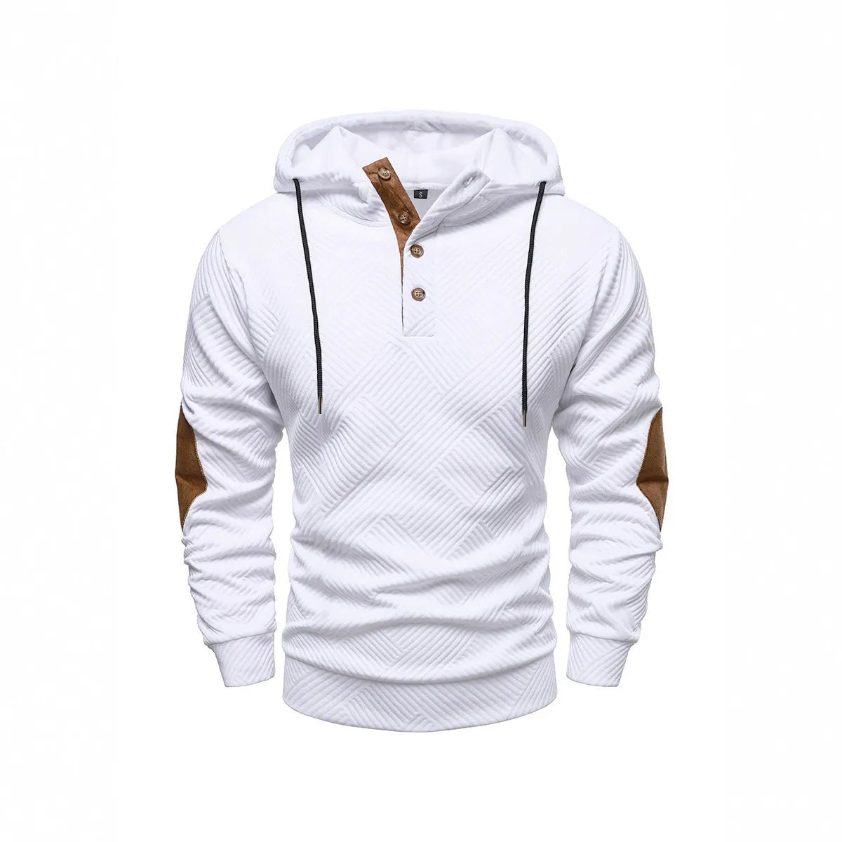 Men's loose hooded polyester fibre pullover in apricot colour, long sleeves, casual style