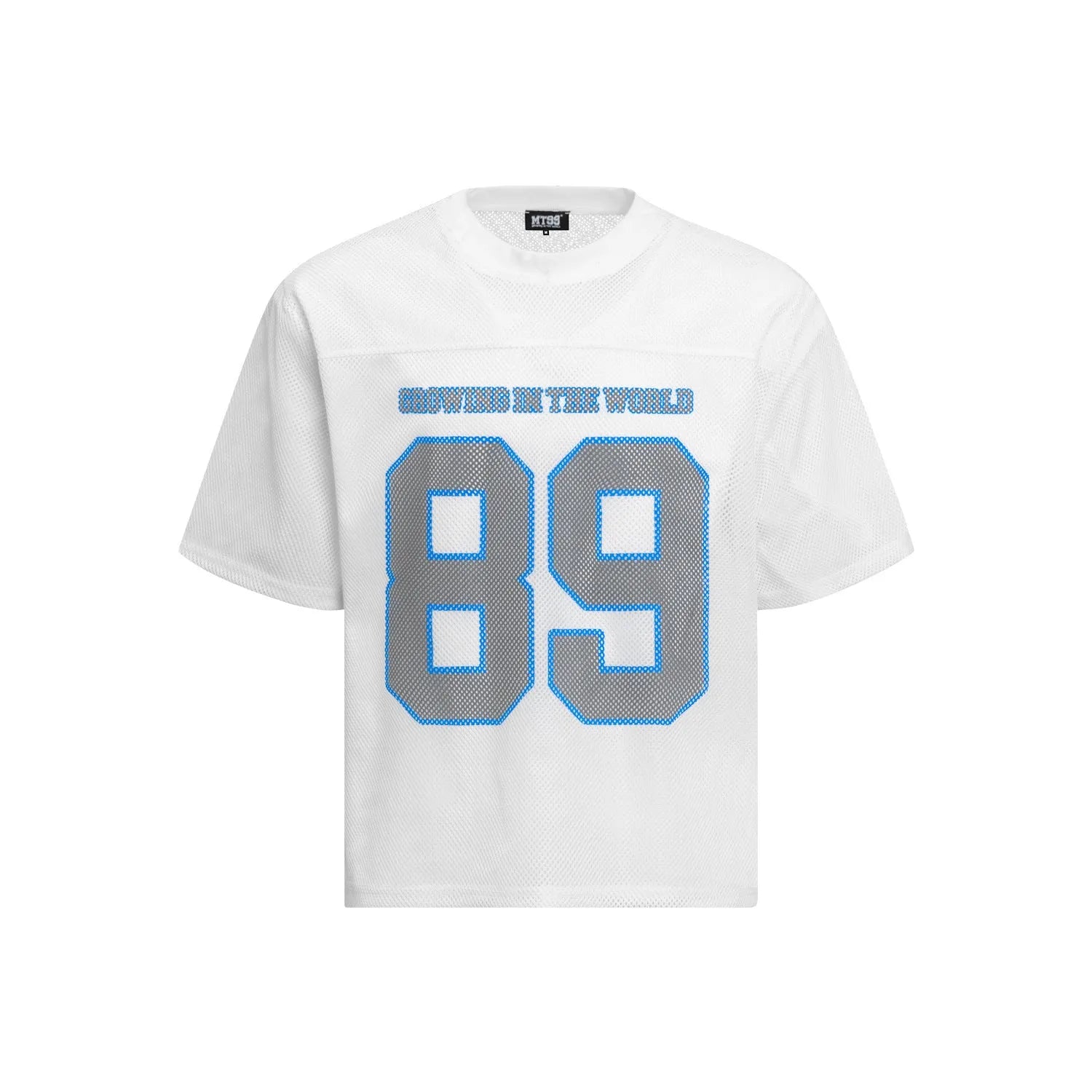 Black loose-fit casual T-shirt with white alphanumeric print design on front