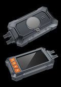 Motorcycle dual lens GPS tachograph recorder with waterproof host unit and mounting accessories.