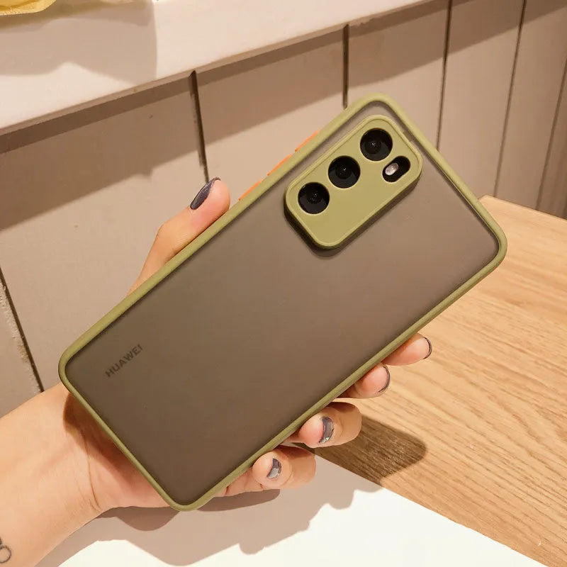 Frosted silicone gel phone case in solid Army Green for Huawei models