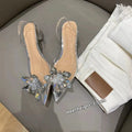 Women's transparent high heels with crystal flower decoration on microfiber, open toe design