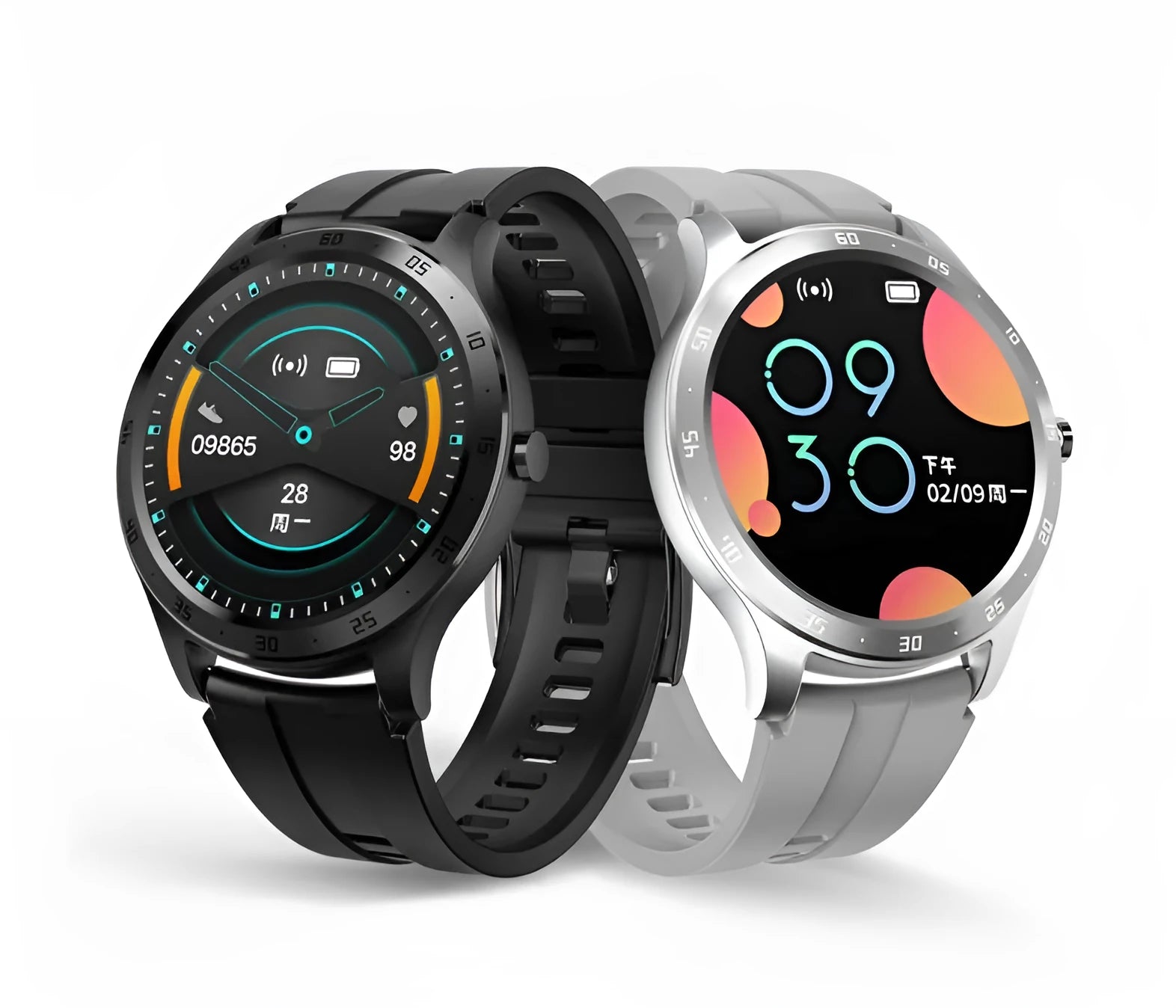 S20 sleep smart fitness bracelet with 1.28-inch colour screen on a wrist, shown in black, grey, and pink colour options.