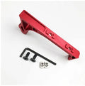 Metal hand stop foregrip for picatinny rails in black and red, shown with keymod and m-lok mounting variants.