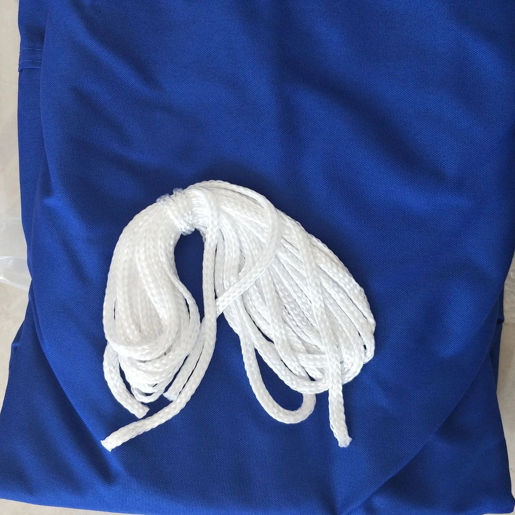 Curved square blue polyester shade sail measuring 3 by 4 metres for outdoor UV protection.