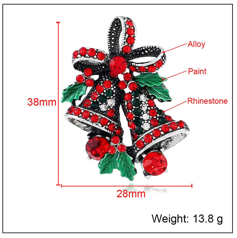 Christmas suit pin brooch alloy artificial gem ancient gold bell style on jacket lapel