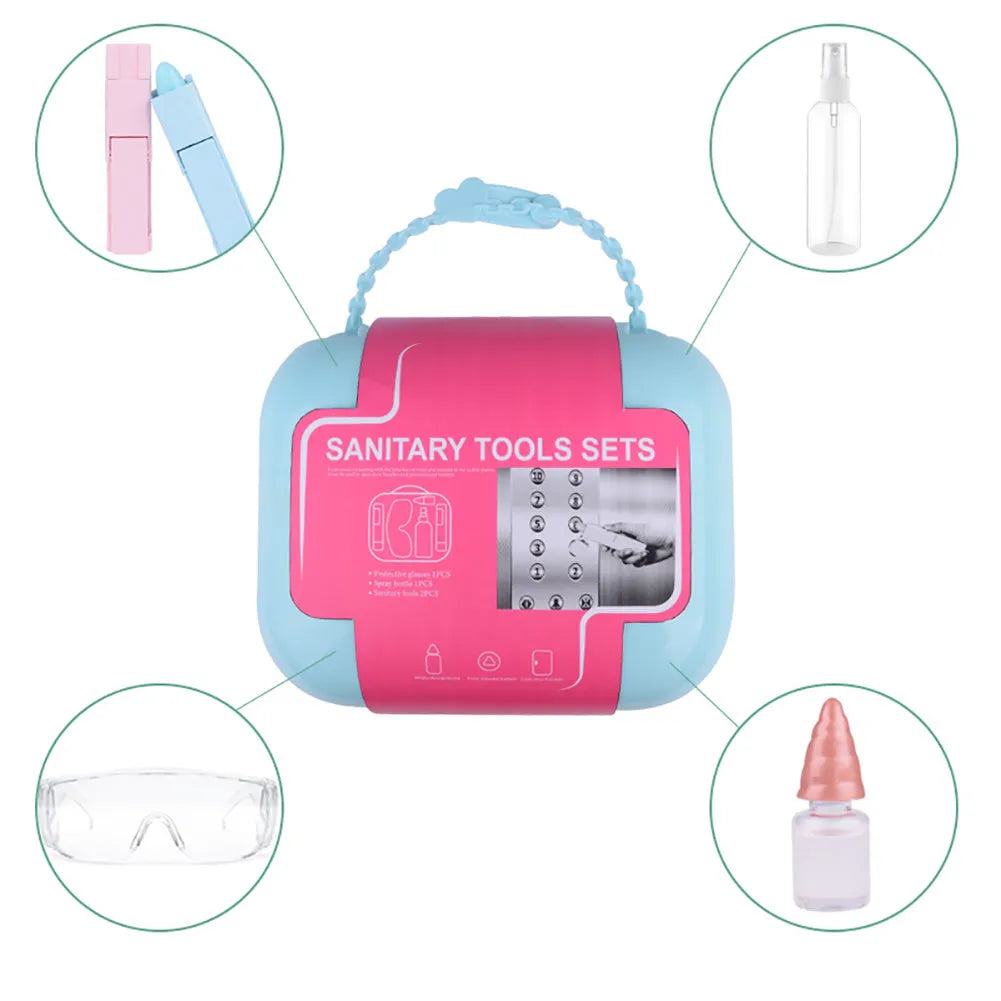 5-piece portable anti-epidemic door disinfection tool set with glasses, spray bottle, disinfectant container, storage box