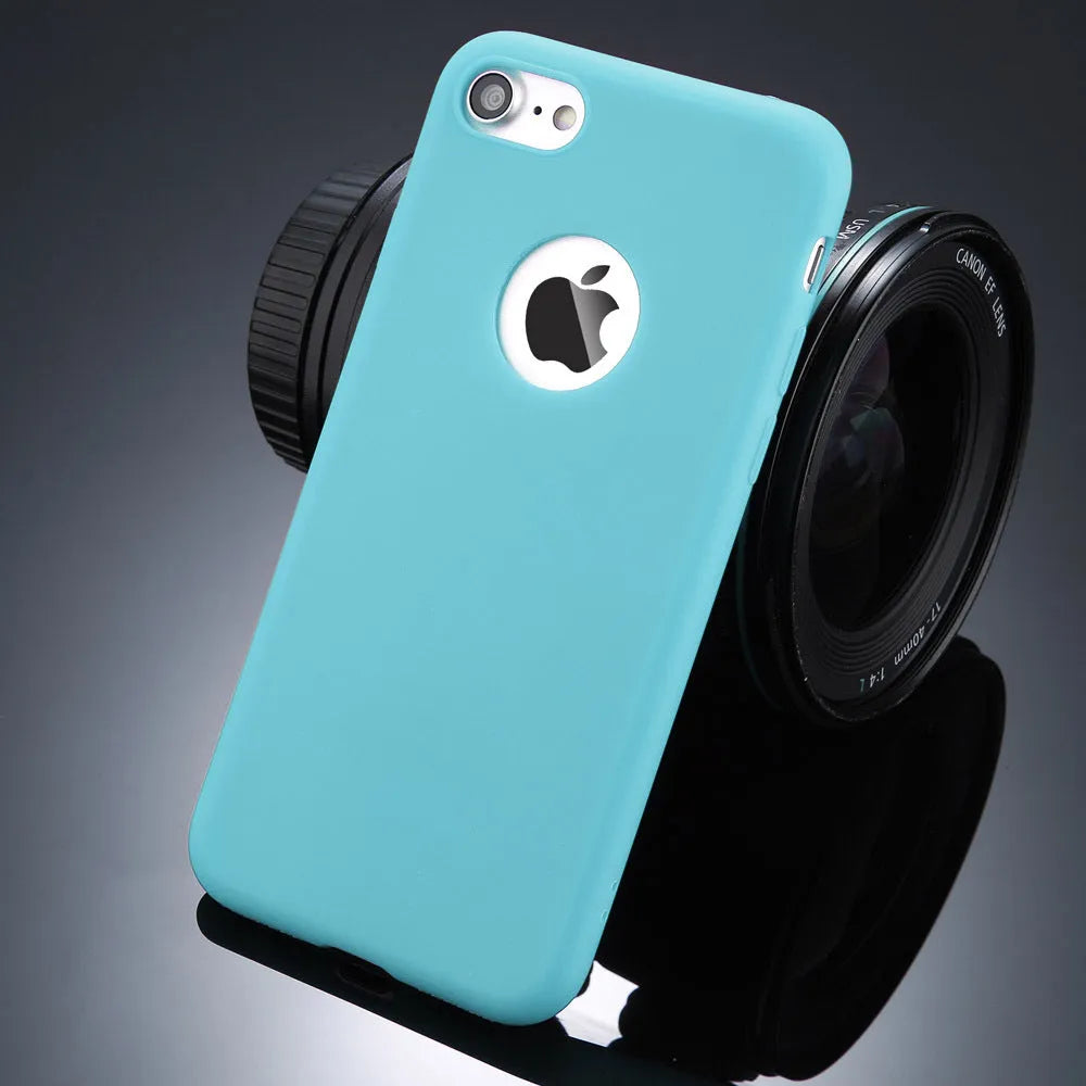 Candy colour soft silicone TPU phone case for Apple iPhone on a plain background