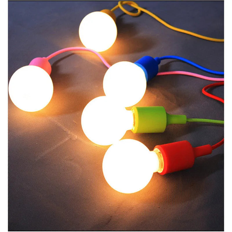Colourful silicon ceiling pendant lamp holder with E27 socket and 50cm black wire