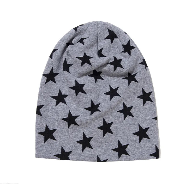Little star pattern infant hexagonal cap in blue cotton knit, breathable winter beanie for babies