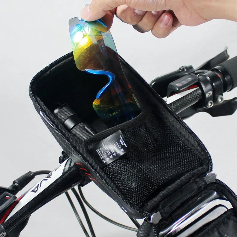 Bicycle bag upper tube front package 1L capacity black colour on bike frame