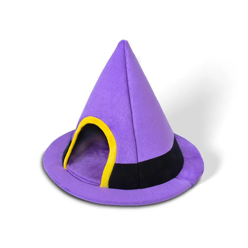 Purple Halloween witch hat shaped cloth cat bed for large cats