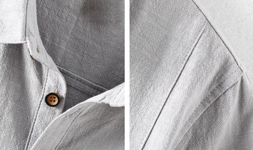 Men's loose fit cotton linen casual shirt in solid colours with button front