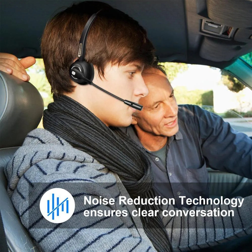 Over-ear Bluetooth headset with microphone designed for truck drivers and office use.