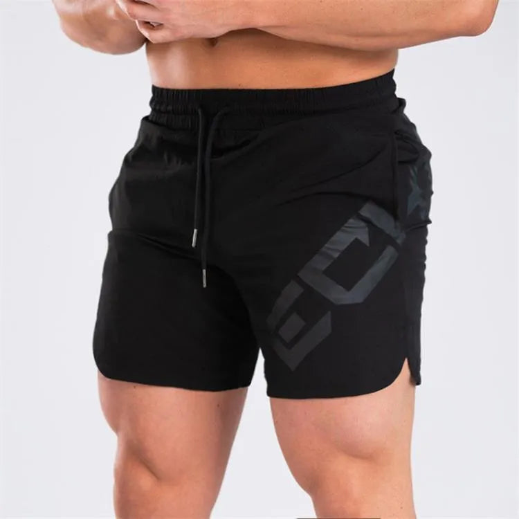 Men's black quick-dry nylon running shorts with mid-length cut for summer training